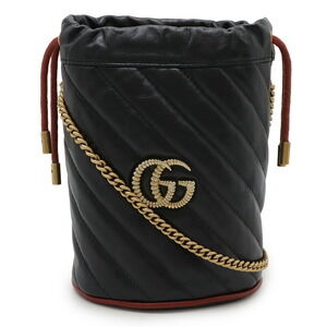 GUCCI GG Marmont Bucket Bag Shoulder Bag Chain Black Red